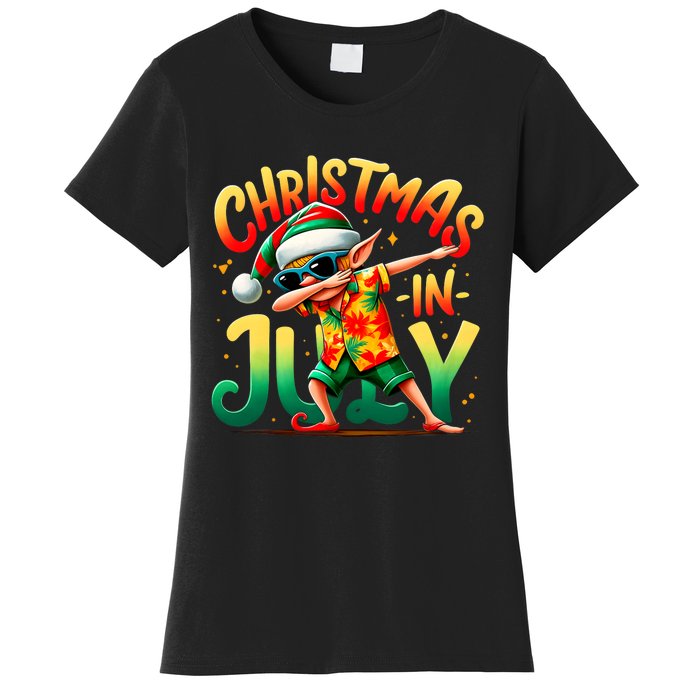 Christmas In July Elf Funny Dabbing Elf Christmas Tree Women's T-Shirt