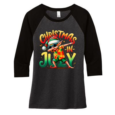 Christmas In July Elf Funny Dabbing Elf Christmas Tree Women's Tri-Blend 3/4-Sleeve Raglan Shirt