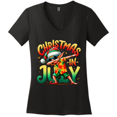 Christmas In July Elf Funny Dabbing Elf Christmas Tree Women's V-Neck T-Shirt