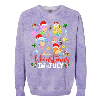 Christmas In July Santa Mermaid Lover Summer Beach Vacation Colorblast Crewneck Sweatshirt