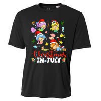 Christmas In July Santa Mermaid Lover Summer Beach Vacation Cooling Performance Crew T-Shirt