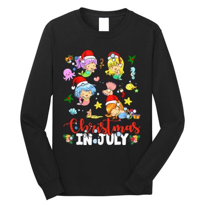 Christmas In July Santa Mermaid Lover Summer Beach Vacation Long Sleeve Shirt