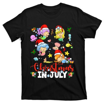 Christmas In July Santa Mermaid Lover Summer Beach Vacation T-Shirt