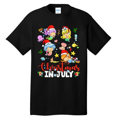 Christmas In July Santa Mermaid Lover Summer Beach Vacation Tall T-Shirt