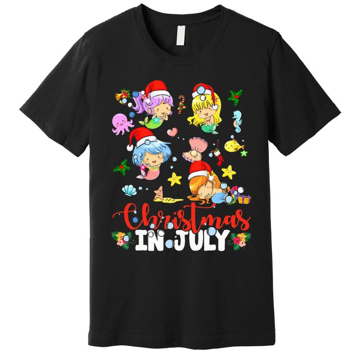 Christmas In July Santa Mermaid Lover Summer Beach Vacation Premium T-Shirt