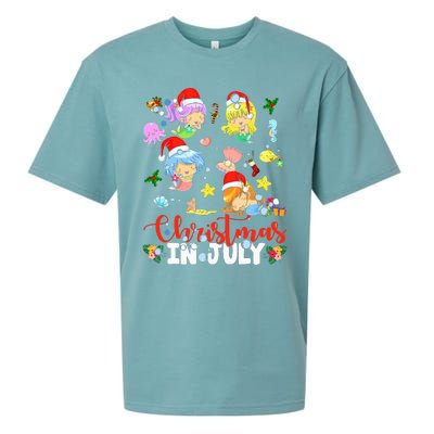 Christmas In July Santa Mermaid Lover Summer Beach Vacation Sueded Cloud Jersey T-Shirt