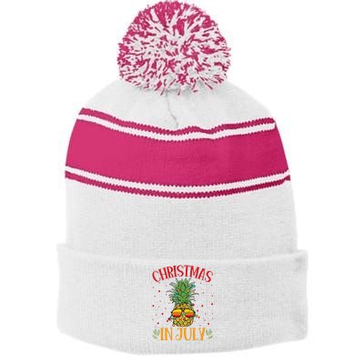 Christmas In July Pineapple Summer Holiday Stripe Pom Pom Beanie