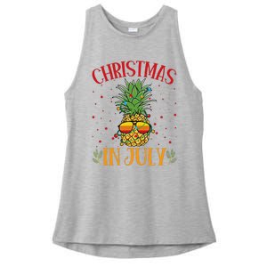 Christmas In July Pineapple Summer Holiday Ladies PosiCharge Tri-Blend Wicking Tank