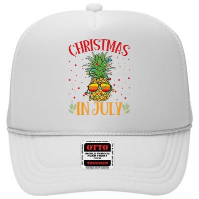 Christmas In July Pineapple Summer Holiday High Crown Mesh Back Trucker Hat