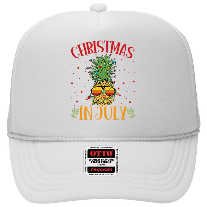 Christmas In July Pineapple Summer Holiday High Crown Mesh Back Trucker Hat