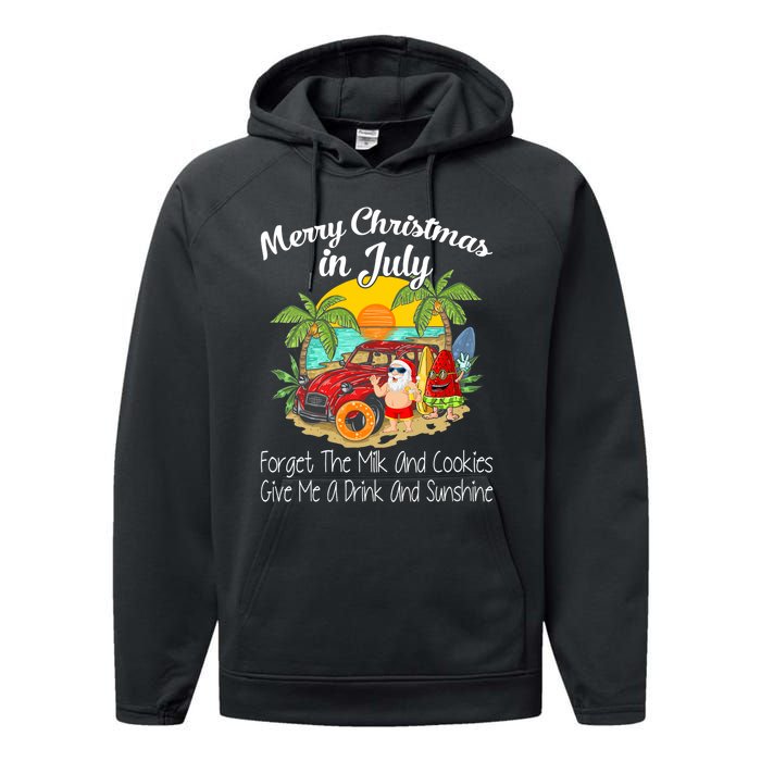 Christmas In July Pool Party Santa Vacation Performance Fleece Hoodie