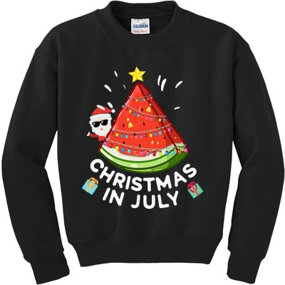 Christmas In July Watermelon Santa Summer Tree Kids Sweatshirt