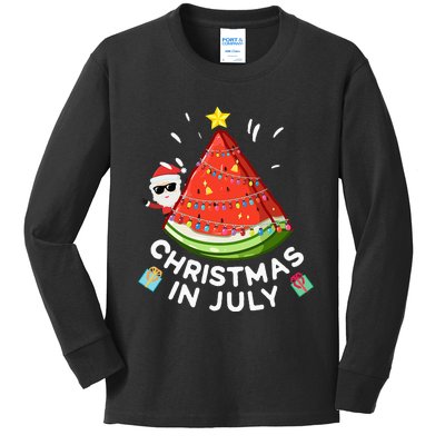 Christmas In July Watermelon Santa Summer Tree Kids Long Sleeve Shirt