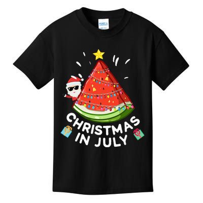 Christmas In July Watermelon Santa Summer Tree Kids T-Shirt