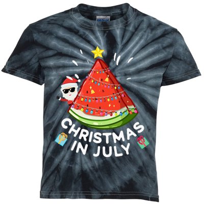 Christmas In July Watermelon Santa Summer Tree Kids Tie-Dye T-Shirt