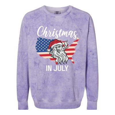 Christmas In July Santa 4th Of July American Flag Patriotici Gift Colorblast Crewneck Sweatshirt