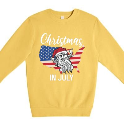 Christmas In July Santa 4th Of July American Flag Patriotici Gift Premium Crewneck Sweatshirt