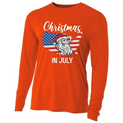 Christmas In July Santa 4th Of July American Flag Patriotici Gift Cooling Performance Long Sleeve Crew