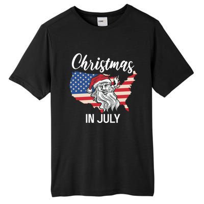 Christmas In July Santa 4th Of July American Flag Patriotici Gift Tall Fusion ChromaSoft Performance T-Shirt