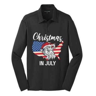 Christmas In July Santa 4th Of July American Flag Patriotici Gift Silk Touch Performance Long Sleeve Polo