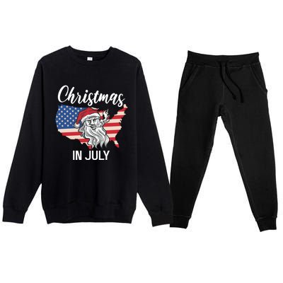 Christmas In July Santa 4th Of July American Flag Patriotici Gift Premium Crewneck Sweatsuit Set