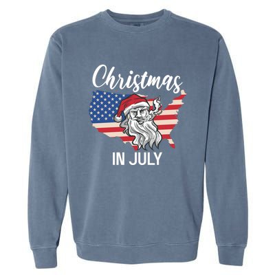 Christmas In July Santa 4th Of July American Flag Patriotici Gift Garment-Dyed Sweatshirt