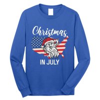 Christmas In July Santa 4th Of July American Flag Patriotici Gift Long Sleeve Shirt