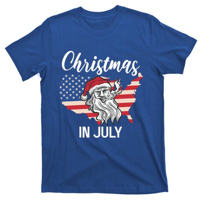 Christmas In July Santa 4th Of July American Flag Patriotici Gift T-Shirt