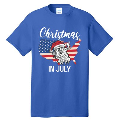 Christmas In July Santa 4th Of July American Flag Patriotici Gift Tall T-Shirt