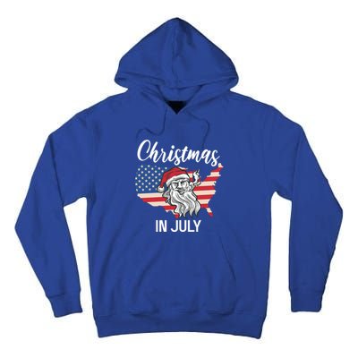 Christmas In July Santa 4th Of July American Flag Patriotici Gift Tall Hoodie