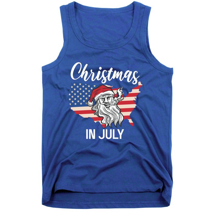 Christmas In July Santa 4th Of July American Flag Patriotici Gift Tank Top