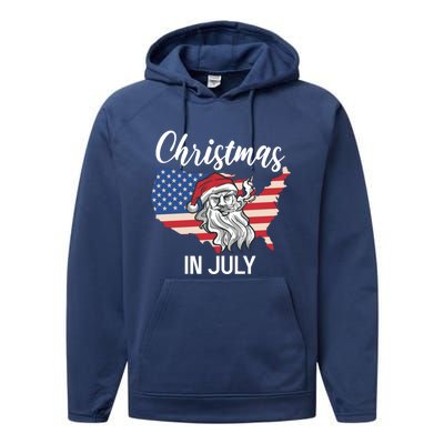 Christmas In July Santa 4th Of July American Flag Patriotici Gift Performance Fleece Hoodie