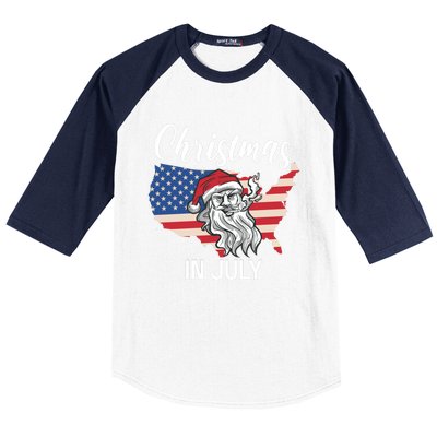 Christmas In July Santa 4th Of July American Flag Patriotici Gift Baseball Sleeve Shirt