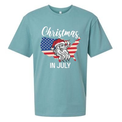 Christmas In July Santa 4th Of July American Flag Patriotici Gift Sueded Cloud Jersey T-Shirt