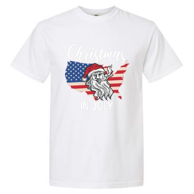 Christmas In July Santa 4th Of July American Flag Patriotici Gift Garment-Dyed Heavyweight T-Shirt