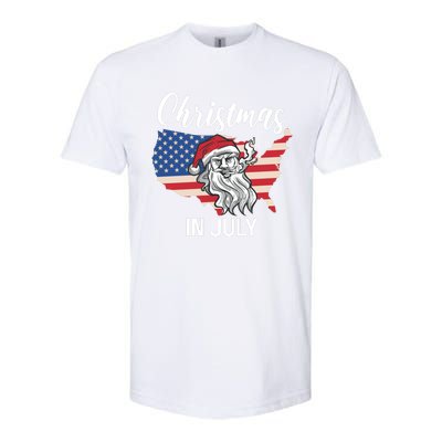 Christmas In July Santa 4th Of July American Flag Patriotici Gift Softstyle CVC T-Shirt