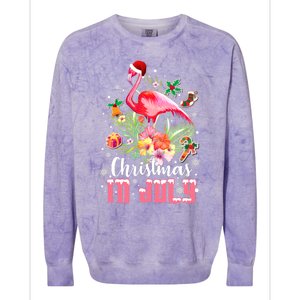 Christmas In July Cool Gift Pink Flamingo Gift Colorblast Crewneck Sweatshirt