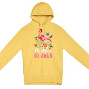 Christmas In July Cool Gift Pink Flamingo Gift Premium Pullover Hoodie