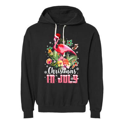 Christmas In July Cool Gift Pink Flamingo Gift Garment-Dyed Fleece Hoodie