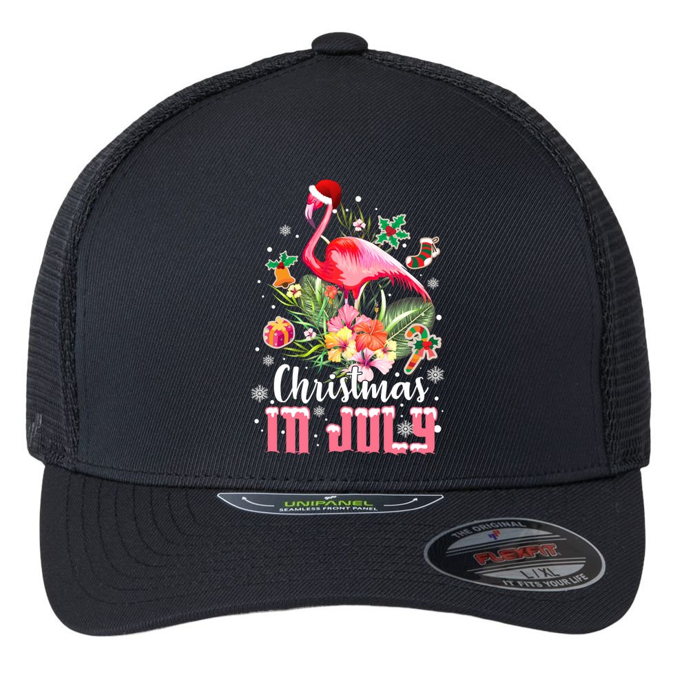 Christmas In July Cool Gift Pink Flamingo Gift Flexfit Unipanel Trucker Cap