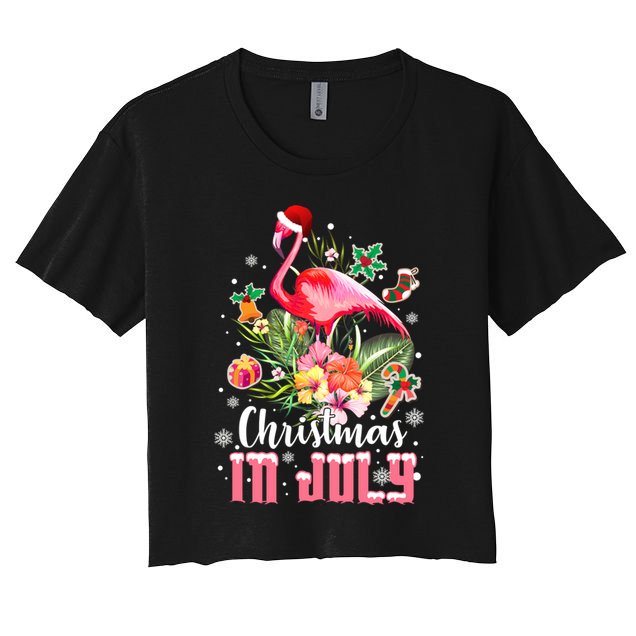Christmas In July Cool Gift Pink Flamingo Gift Crop Top