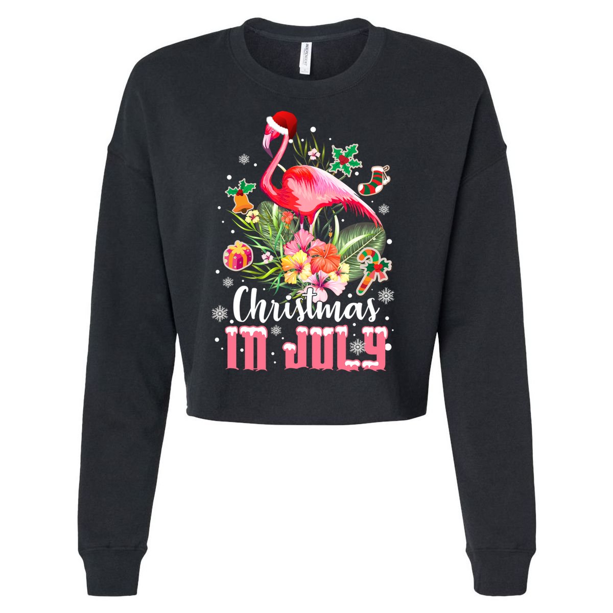 Christmas In July Cool Gift Pink Flamingo Gift Cropped Pullover Crew