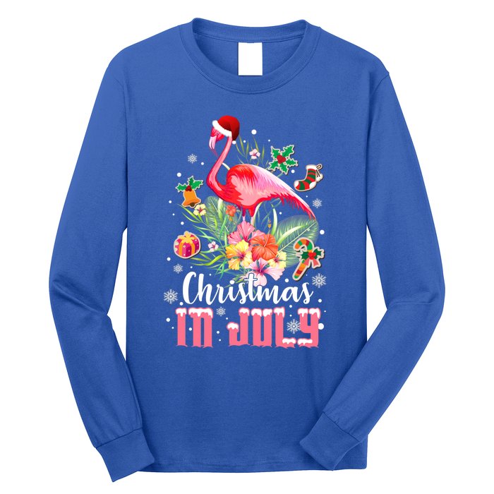 Christmas In July Cool Gift Pink Flamingo Gift Long Sleeve Shirt