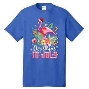 Christmas In July Cool Gift Pink Flamingo Gift Tall T-Shirt