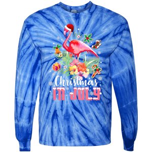 Christmas In July Cool Gift Pink Flamingo Gift Tie-Dye Long Sleeve Shirt