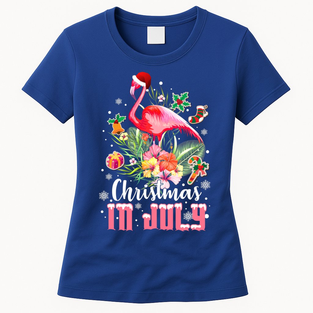 Christmas In July Cool Gift Pink Flamingo Gift Womens T-Shirt