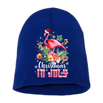 Christmas In July Cool Gift Pink Flamingo Gift Short Acrylic Beanie