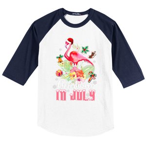 Christmas In July Cool Gift Pink Flamingo Gift Baseball Sleeve Shirt