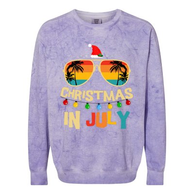 Christmas In July Santa Hat Sunglasses Summer Vacation Colorblast Crewneck Sweatshirt