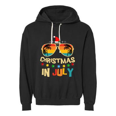 Christmas In July Santa Hat Sunglasses Summer Vacation Garment-Dyed Fleece Hoodie